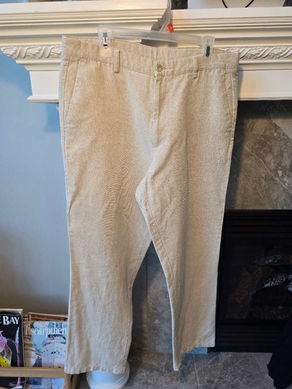 Dockers Men's Linen Cotton Blend Pants Beige Tan Flat Front W36 L32 Summer Chino